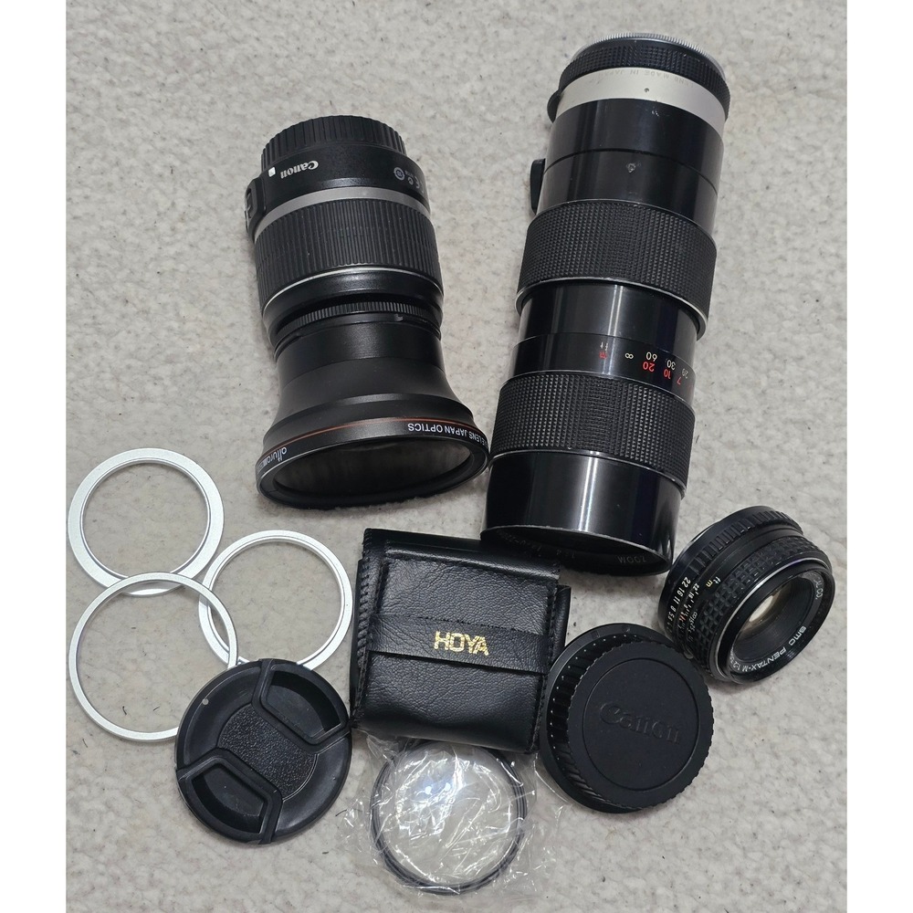 Canon 18-55mm Tamron 70-220mm Pentax 50mm Camera Lens Bundle Parts Only